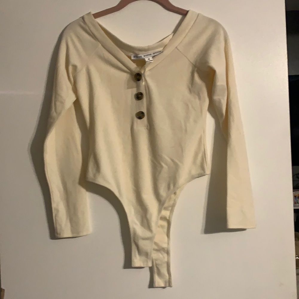 Pink lily long sleeve ivory bodysuit